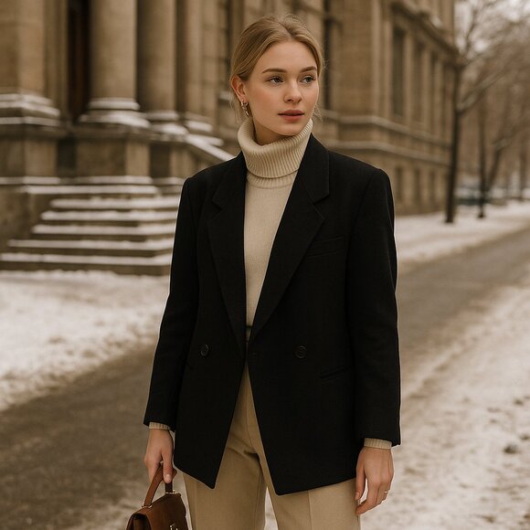 Vintage T.A. Whitney 100% Wool Blazer – Black Double-Breasted – Made in Korea - Picture 3 of 10